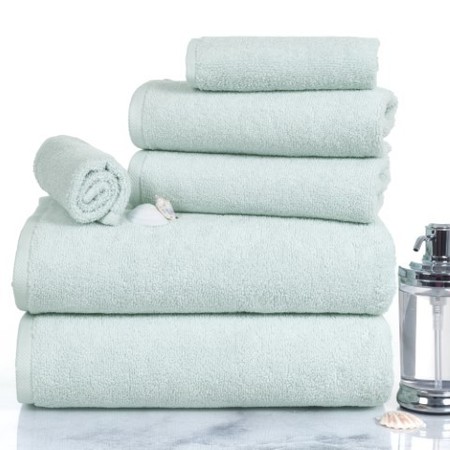 HASTINGS HOME 6-piece 100 Percent Cotton Towel Set With 2 Bath Towels, 2 Hand Towels and 2 Washcloths (Seafoam) 523773KRS